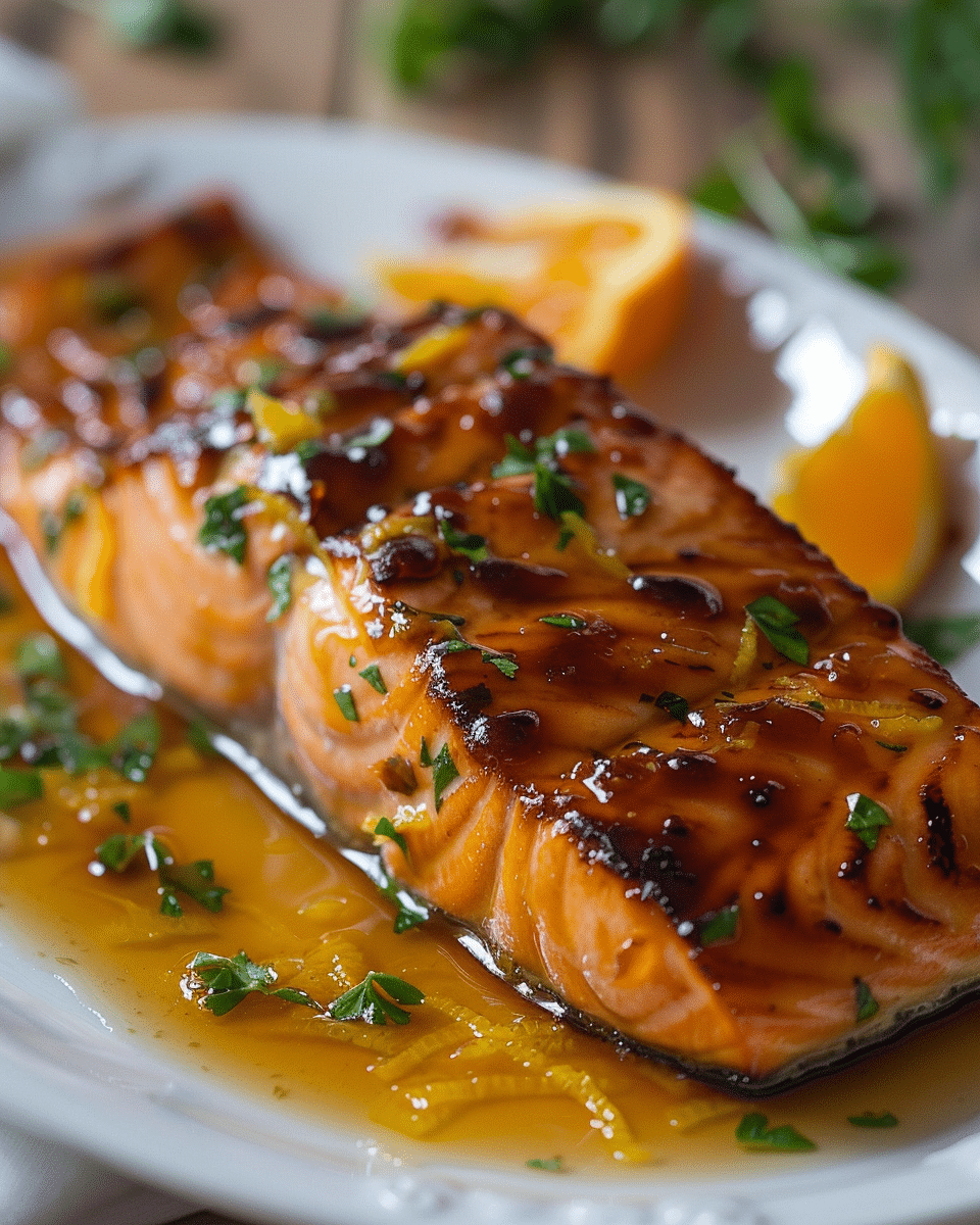 Apricot Scotch Glazed Salmon with Charred Citrus Butter