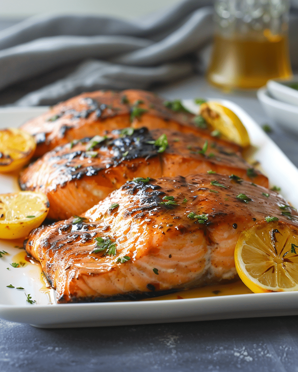 Apricot Scotch Glazed Salmon with Charred Citrus Butter