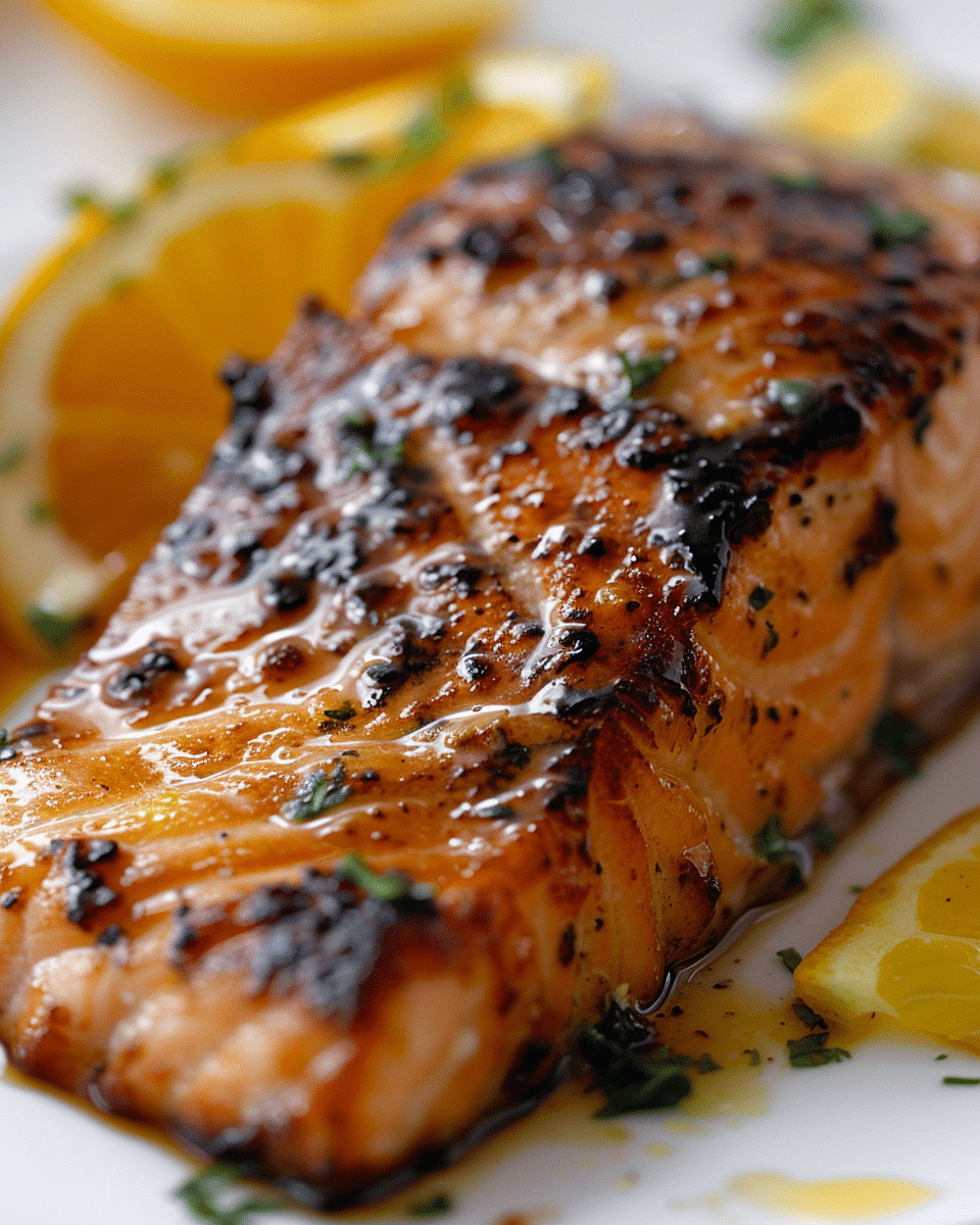 Apricot Scotch Glazed Salmon with Charred Citrus Butter