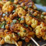 Honey Curry Roasted Cauliflower with Grilled Halloumi and Crunchy Chickpeas