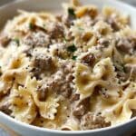Creamy Parmesan Garlic Beef Bowtie Pasta