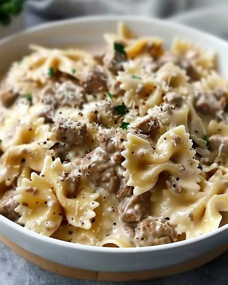 Creamy Parmesan Garlic Beef Bowtie Pasta