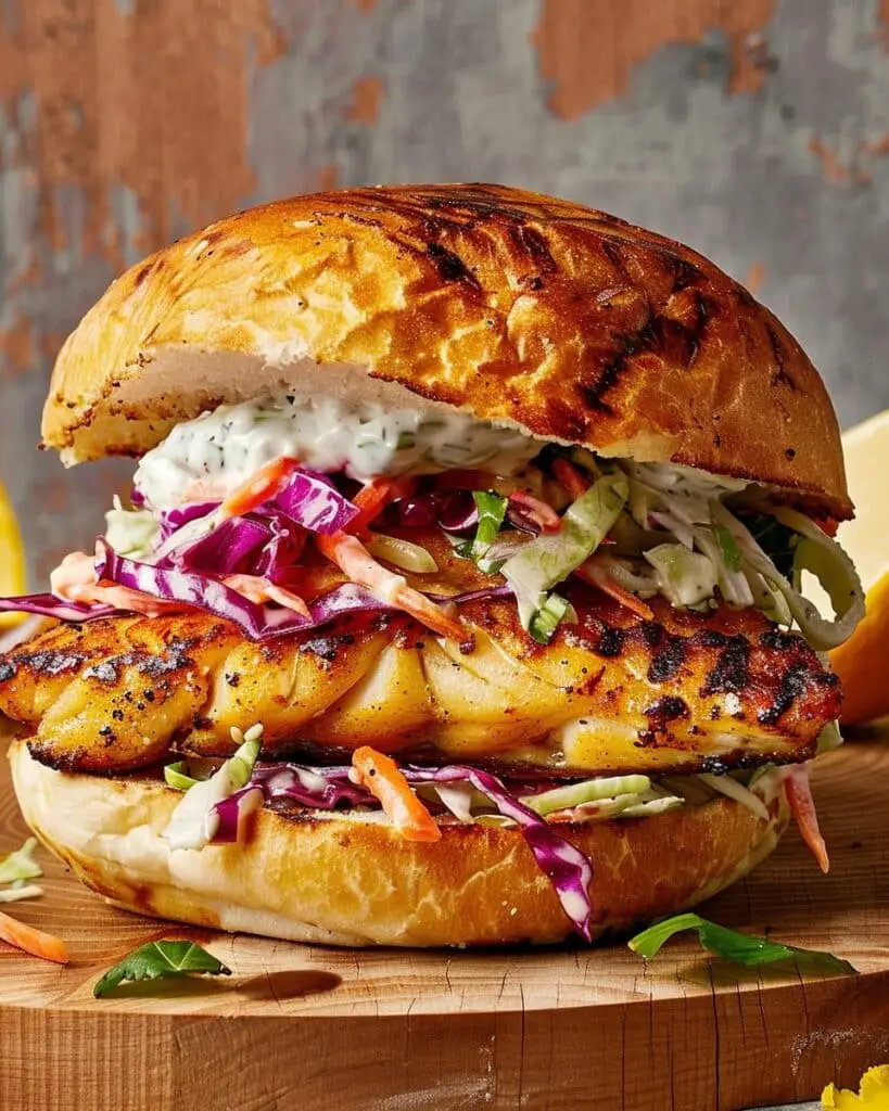 Grilled Fish Sandwich With Slaw & Tzatziki