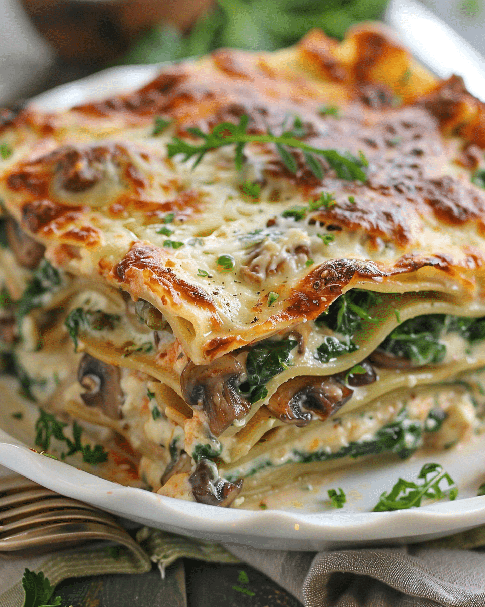 Easy Creamy Spinach Mushroom Lasagna