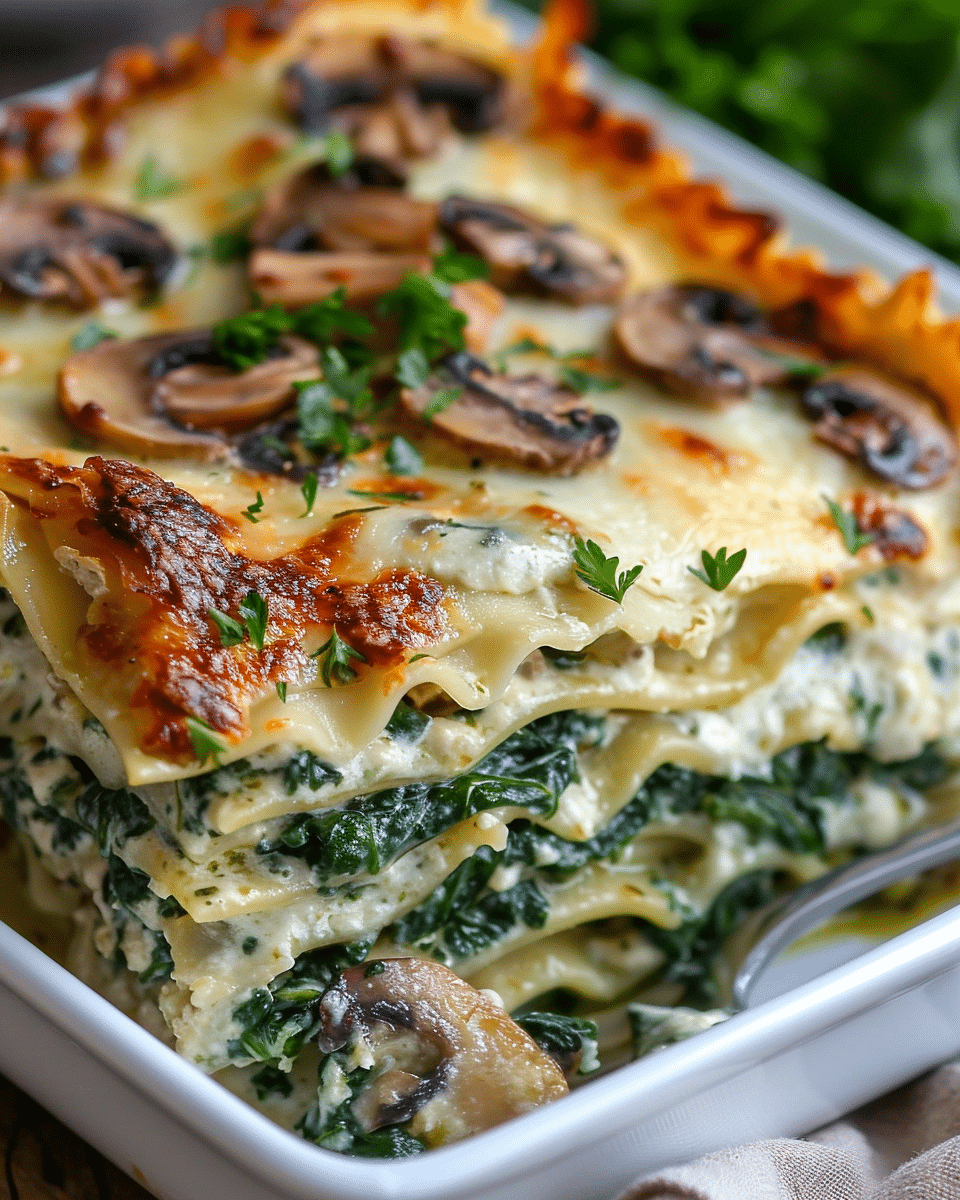 Easy Creamy Spinach Mushroom Lasagna