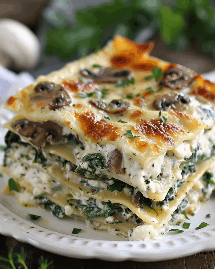 Easy Creamy Spinach Mushroom Lasagna