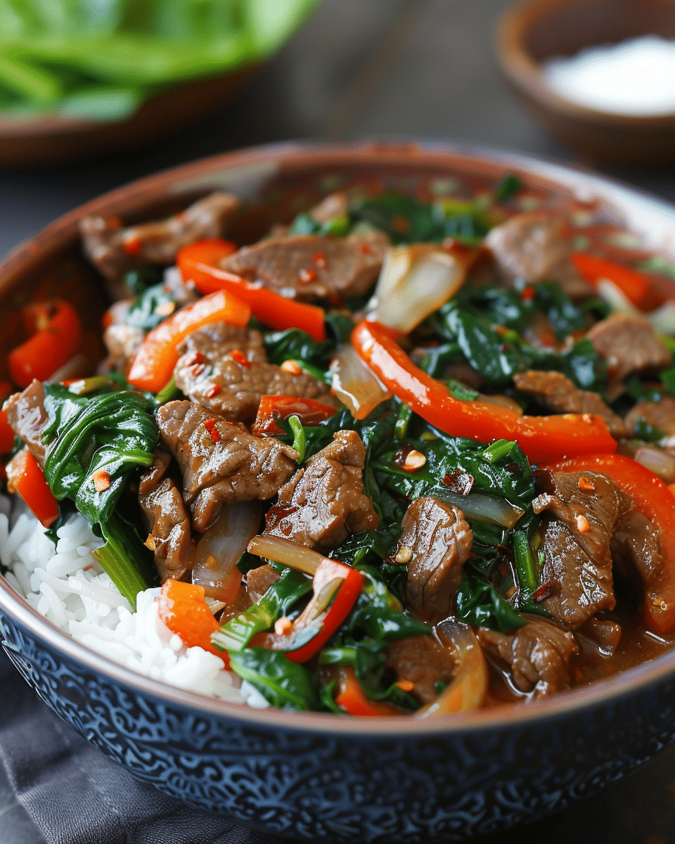 Chili Garlic Beef and Spinach Stir-Fry