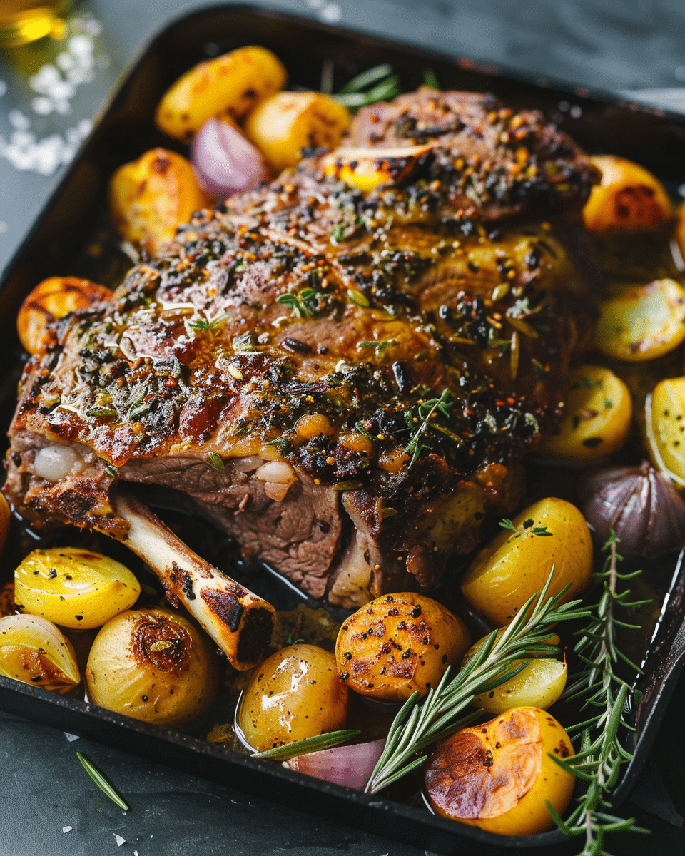 Slow-Roasted Lamb Shoulder With Garlic, Honey & Wholegrain Mustard Glaze