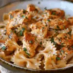 Cheesy Garlic Butter Chicken Bowties With Mozzarella Cream Sauce