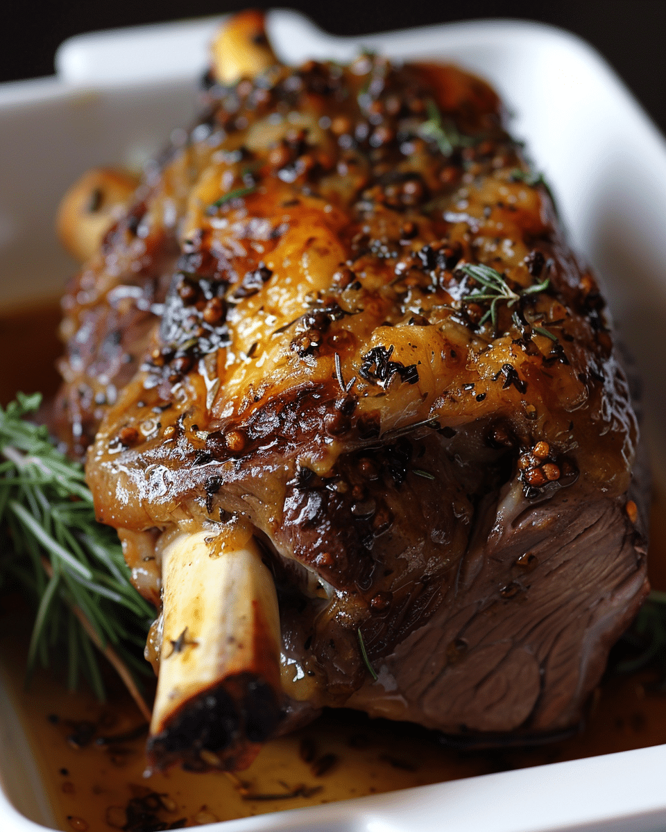 Slow-Roasted Lamb Shoulder With Garlic, Honey & Wholegrain Mustard Glaze