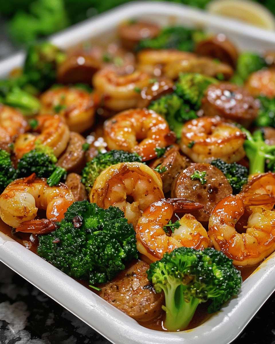 Honey Garlic Shrimp, Sausage, and Broccoli