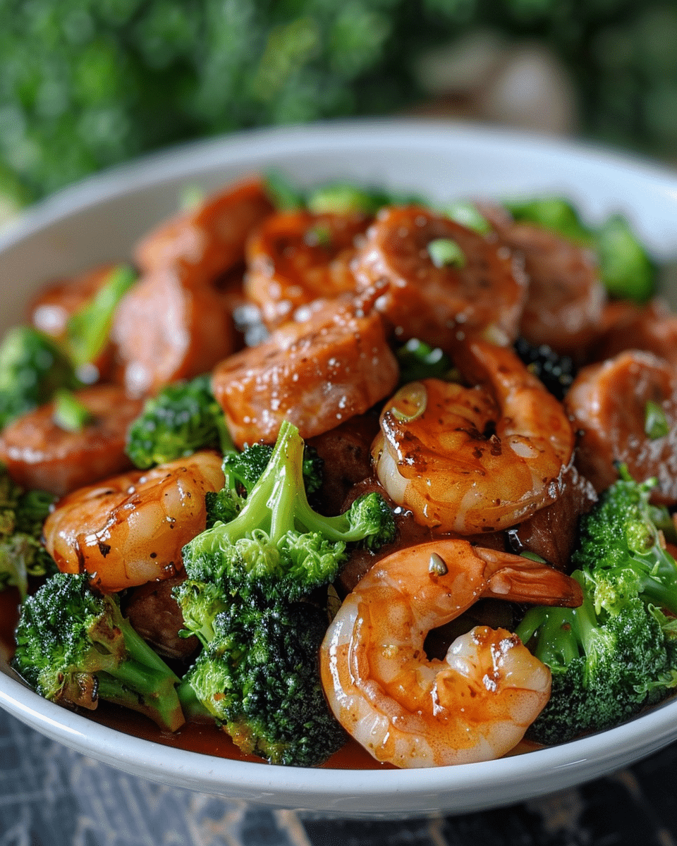 Honey Garlic Shrimp, Sausage, and Broccoli