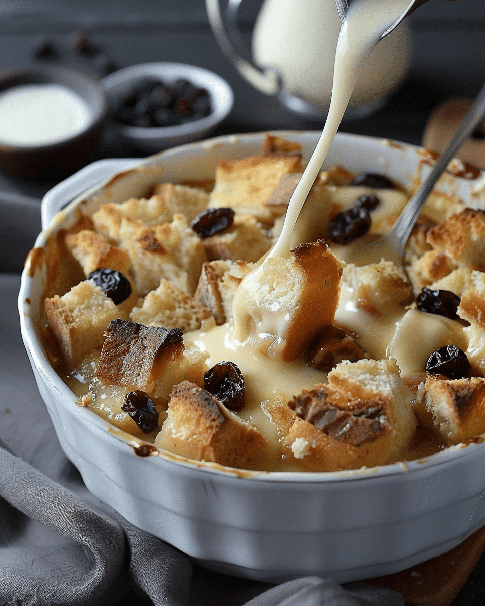 Classic Bread Pudding with Vanilla Sauce