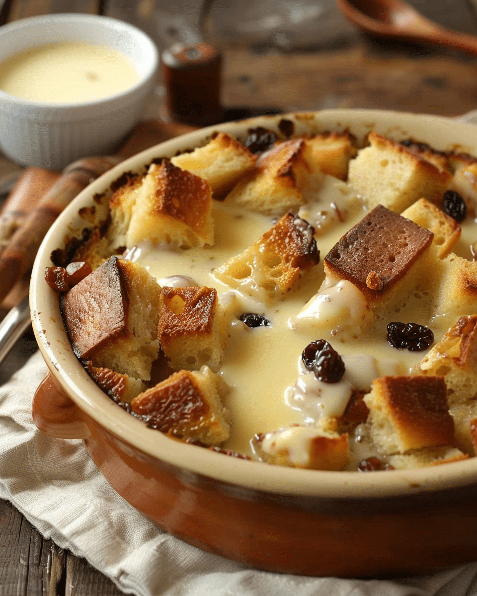 Classic Bread Pudding with Vanilla Sauce