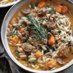 Butternut Squash Soup with Sausage and Orzo