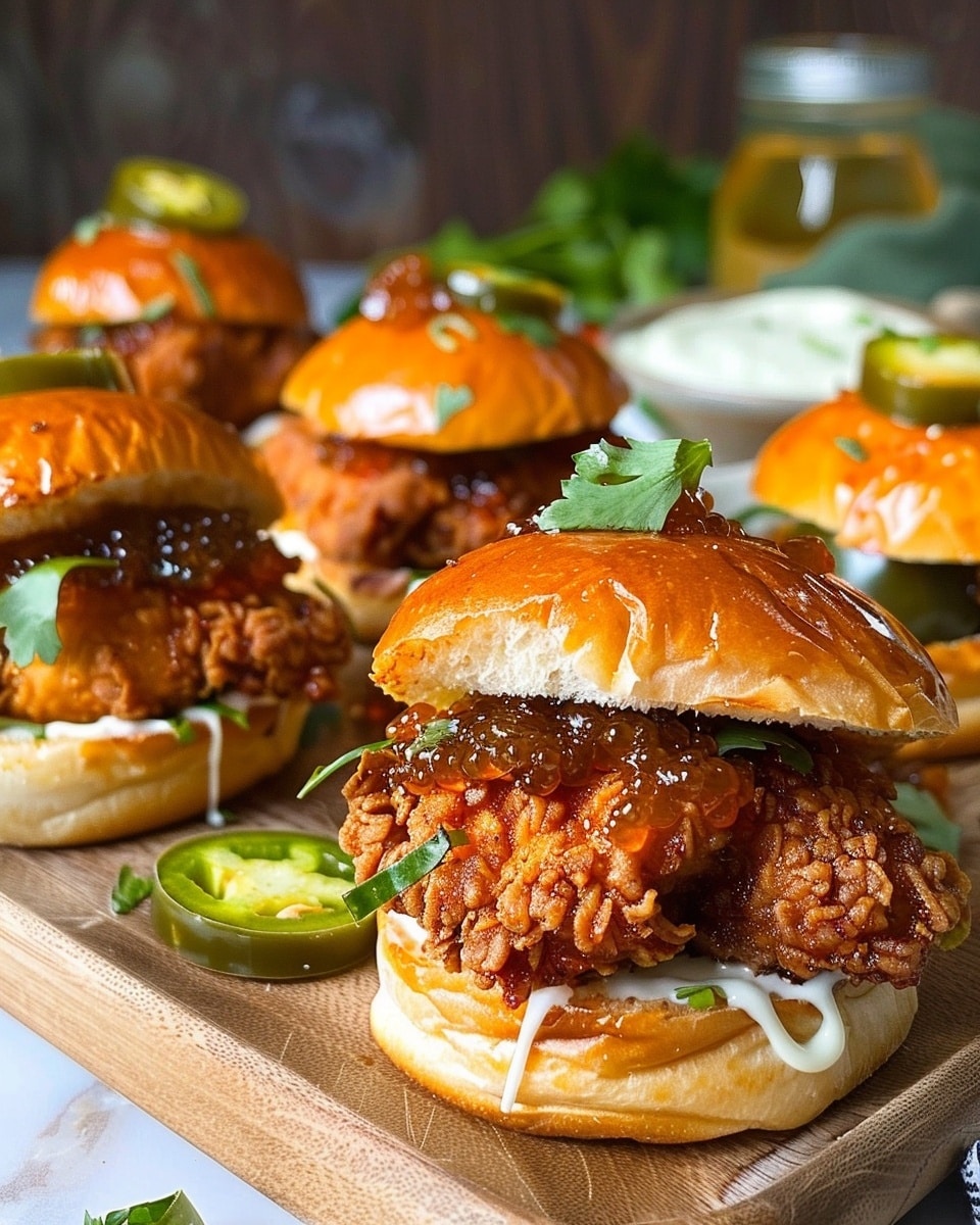 Hot Honey Fried Chicken Sliders with Candied Jalapeños