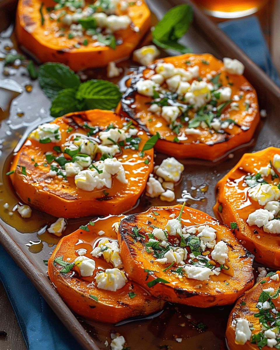 Roasted Sweet Potato Rounds with Honey & Feta