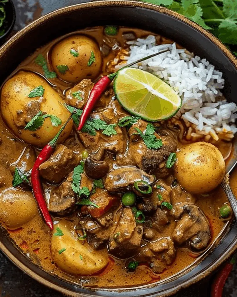 Beef and Mushroom Massaman Curry with Potatoes and Lime