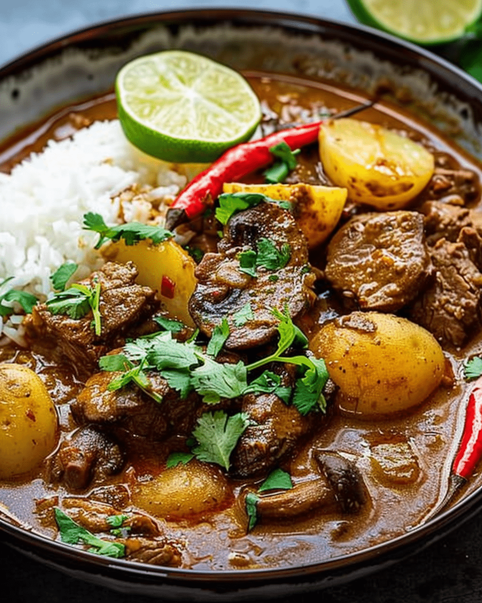 Beef and Mushroom Massaman Curry with Potatoes and Lime