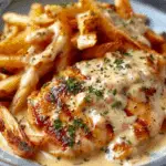 Chicken Fillet in Spicy, Creamy Garlic-Parmesan Sauce with Fries
