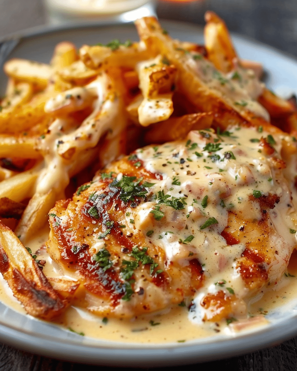 Chicken Fillet in Spicy, Creamy Garlic-Parmesan Sauce with Fries