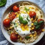 Burrata Pasta Bliss with Roasted Tomatoes, Basil & Corn