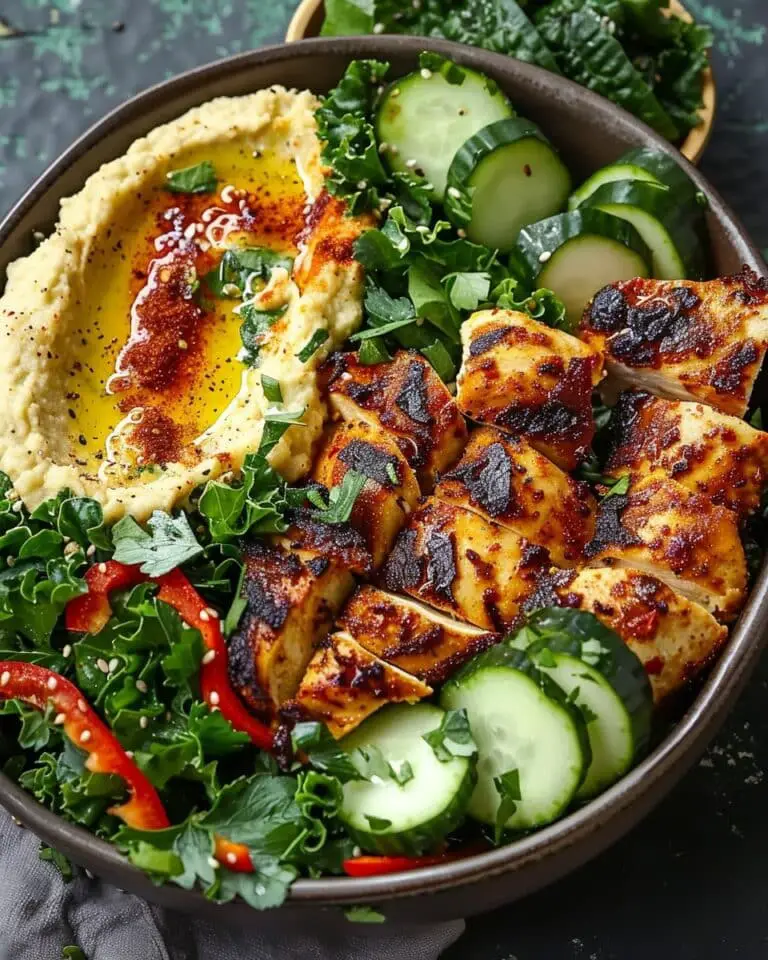 Lemon Chili Grilled Chicken Bowls with Fresh Cucumber Salad & Hummus