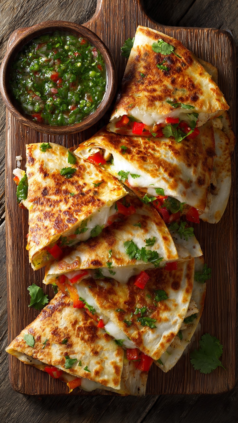 Chicken, Pepper & Avocado Quesadillas with Fresh Cilantro Salsa