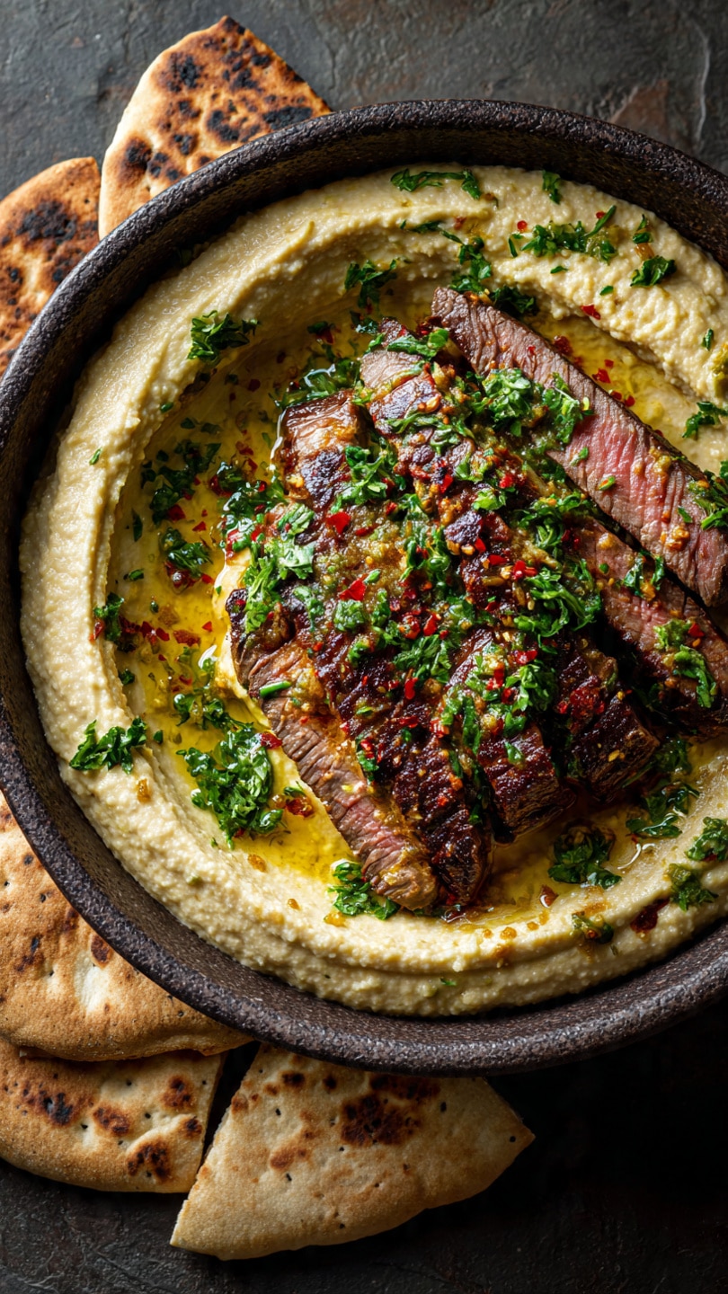 Homemade Hummus & Steak