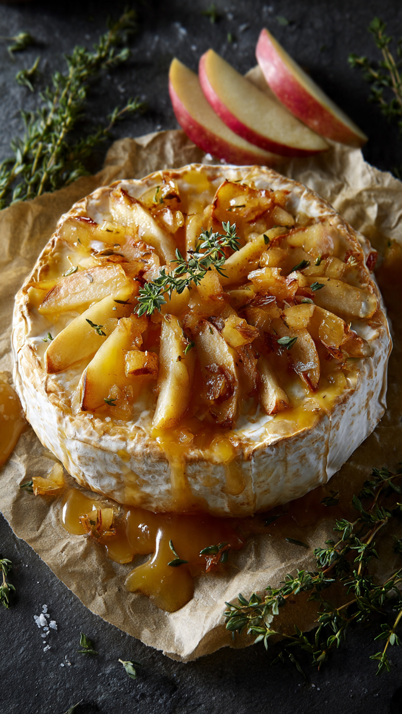 Golden Baked Brie with Caramelized Apples and Thyme