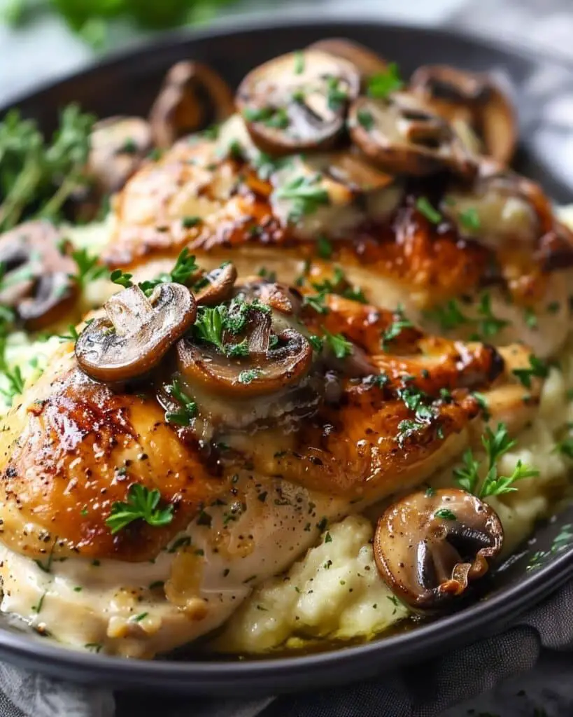 Cheesy Garlic Butter Mushroom Stuffed Chicken