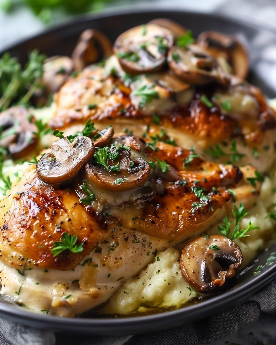 Cheesy Garlic Butter Mushroom Stuffed Chicken