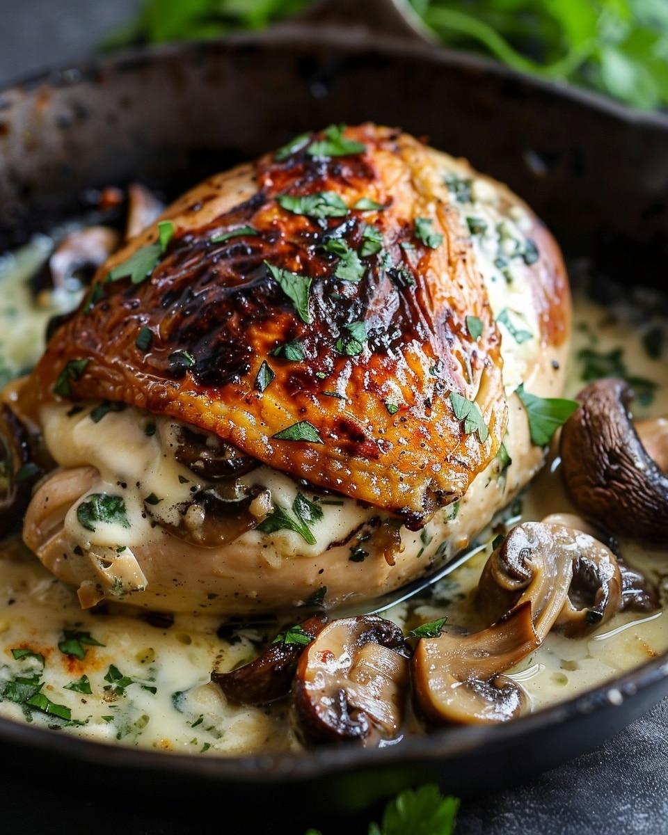 Cheesy Garlic Butter Mushroom Stuffed Chicken