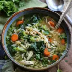 Broccoli Chicken Orzo Soup with Spinach