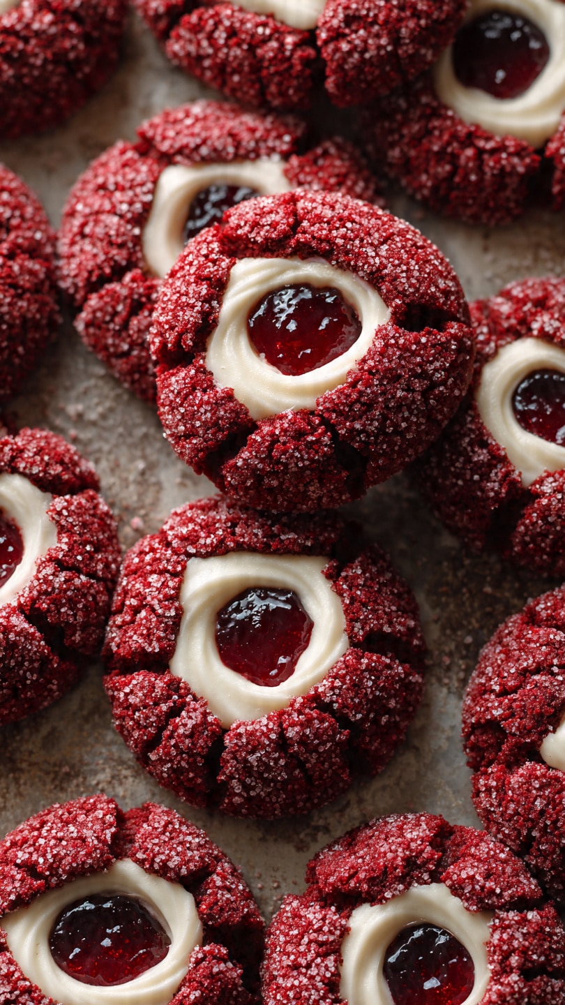 Red Velvet Cream Cheese Thumbprint Cookies