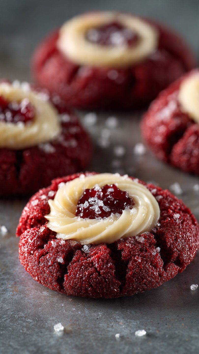 Red Velvet Cream Cheese Thumbprint Cookies