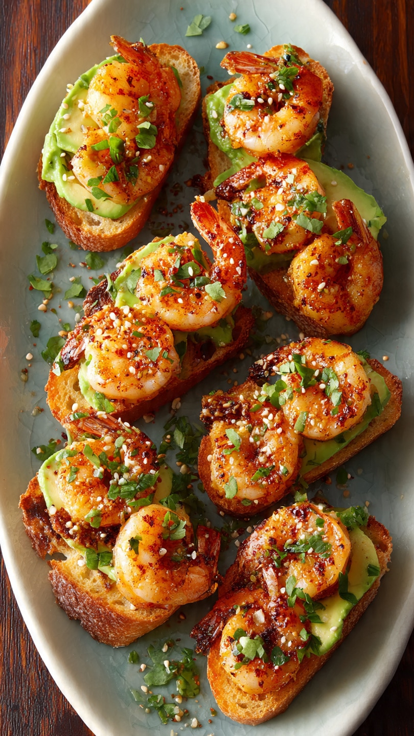 Garlic Shrimp Crostini with Avocado