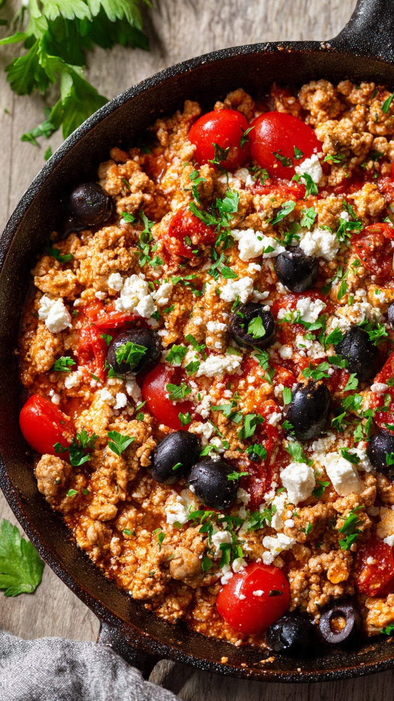 Mediterranean Keto Ground Chicken Skillet