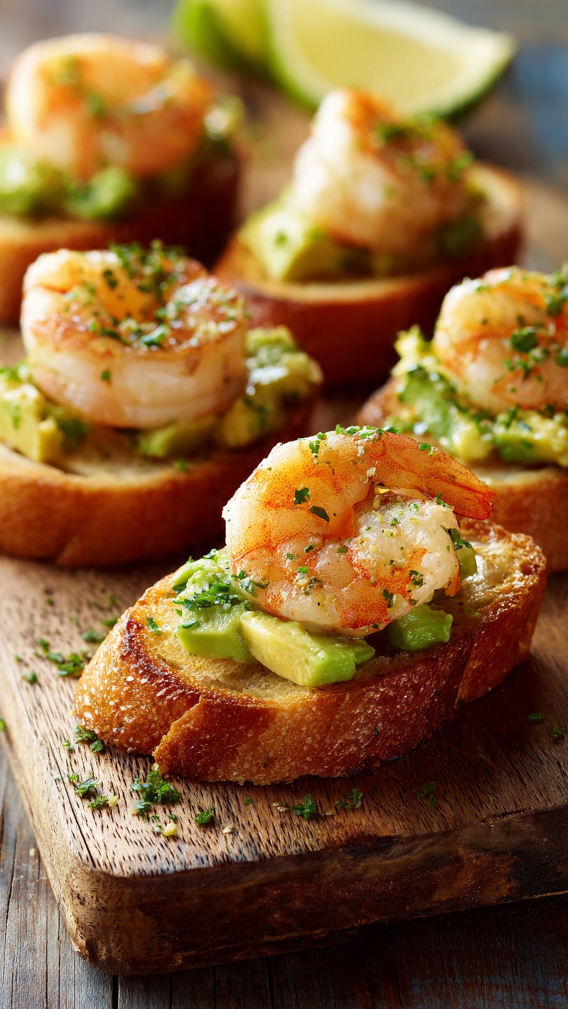 Garlic Shrimp Crostini with Avocado