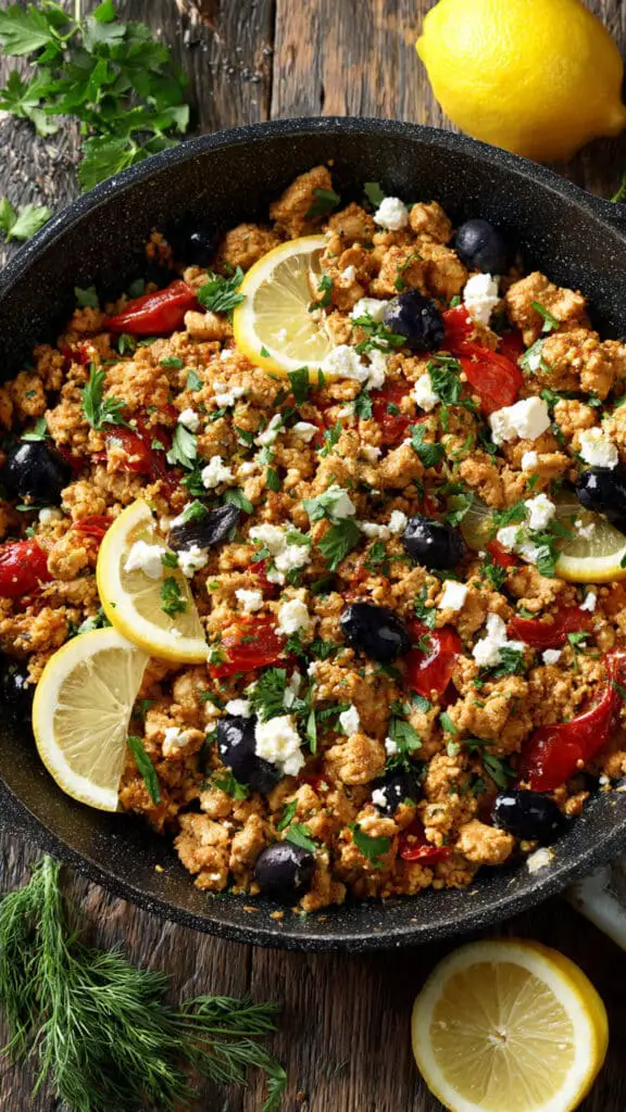 Mediterranean Keto Ground Chicken Skillet