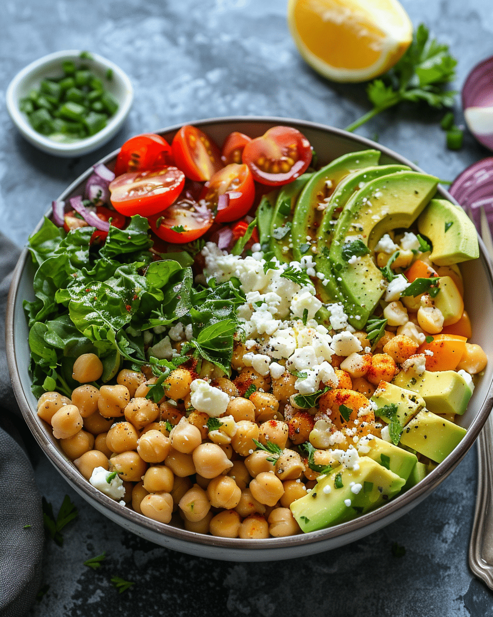 Chickpea Feta Avocado Salad