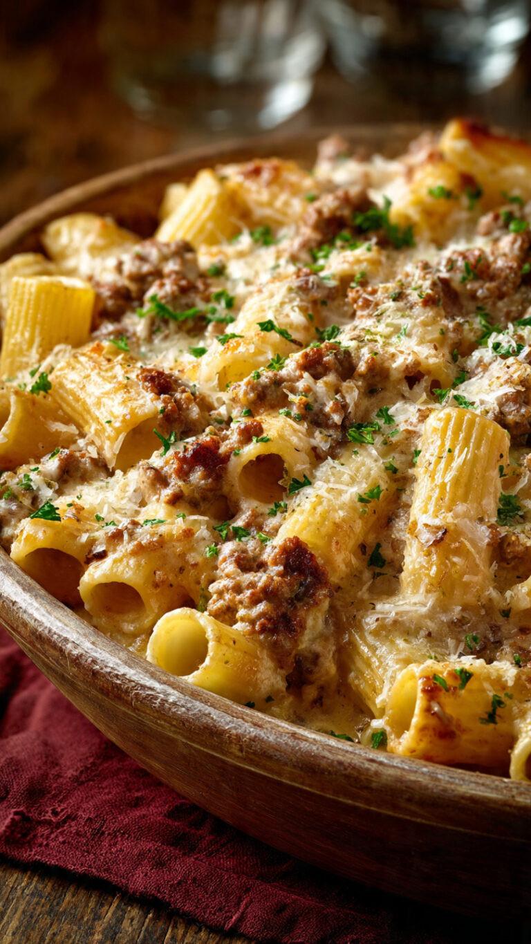 Creamy Parmesan Beef Rigatoni