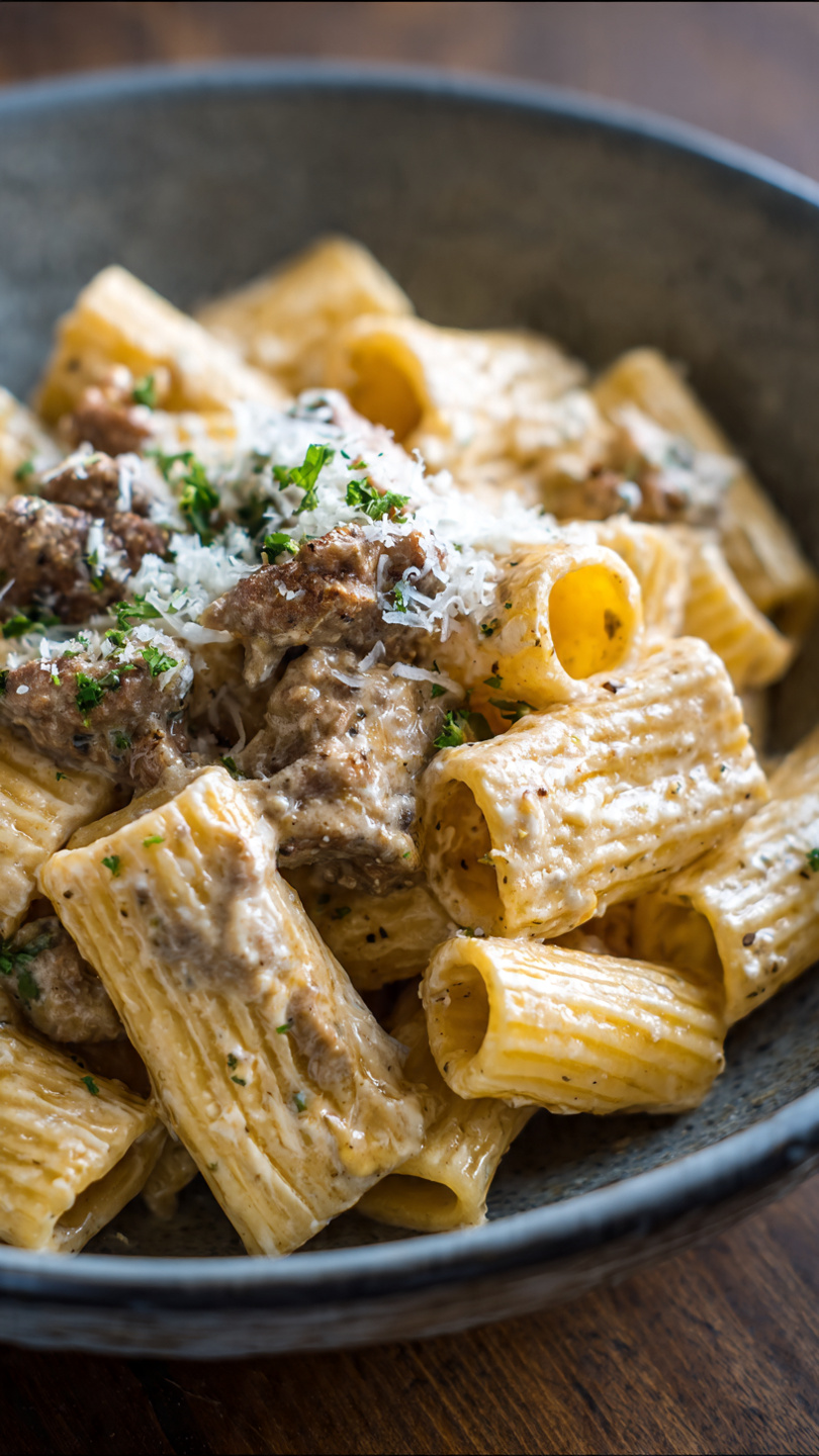 Creamy Parmesan Beef Rigatoni