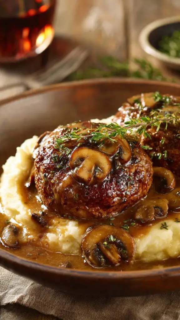 Slow Cooker Herb-Infused Salisbury Steak with Mushroom Gravy