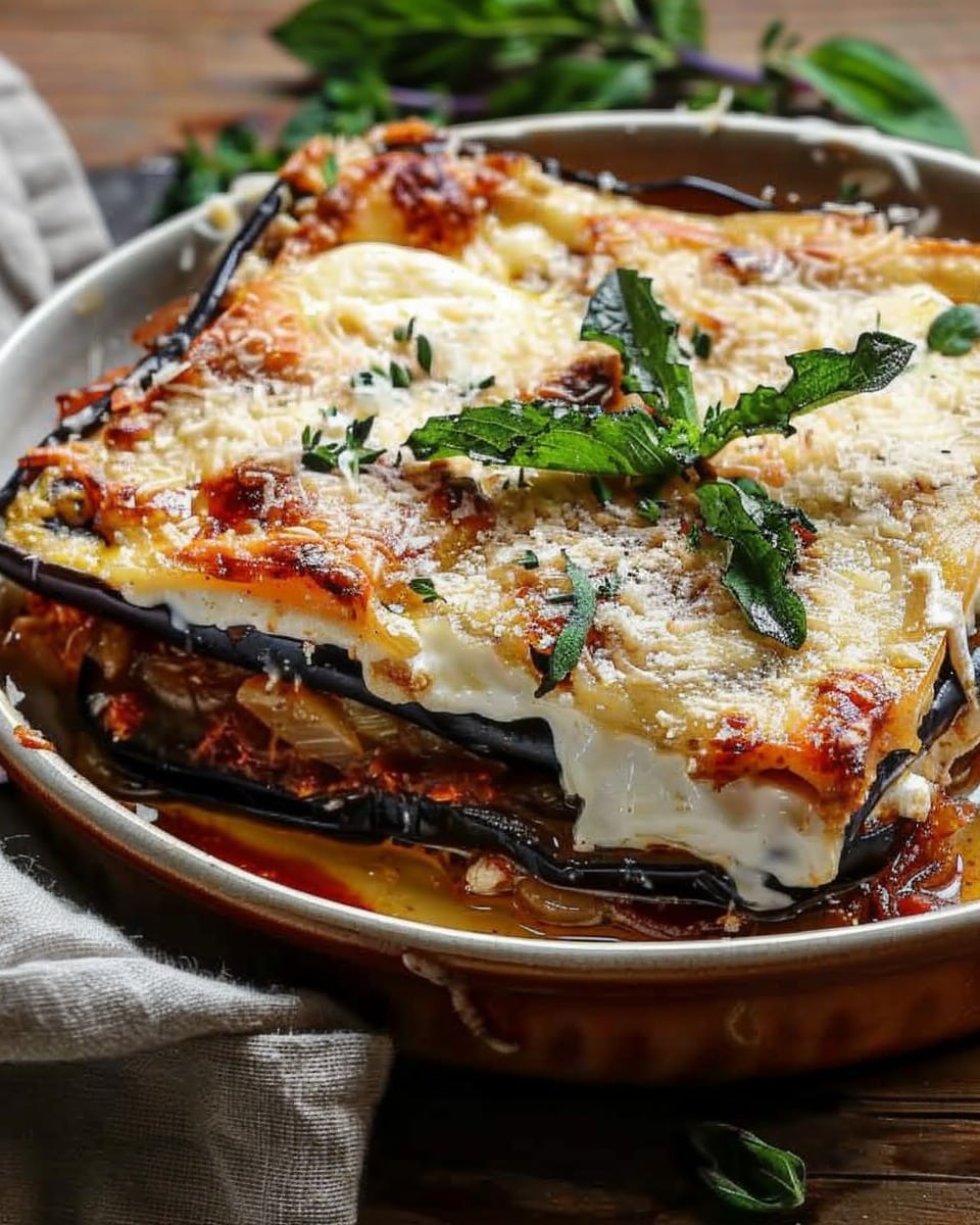 Burrata Eggplant Parmigiana with Caramelized Onions & Parmesan Cream
