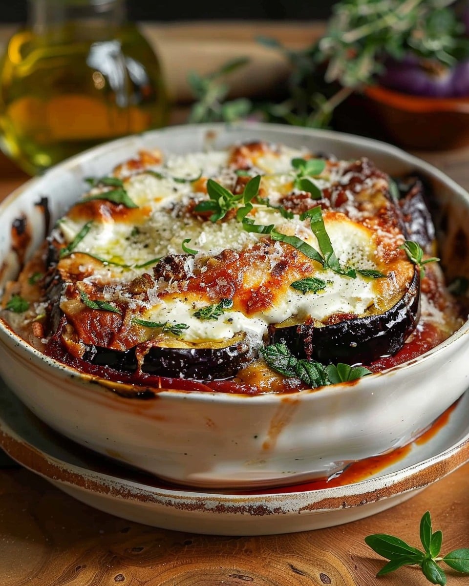 Burrata Eggplant Parmigiana with Caramelized Onions & Parmesan Cream