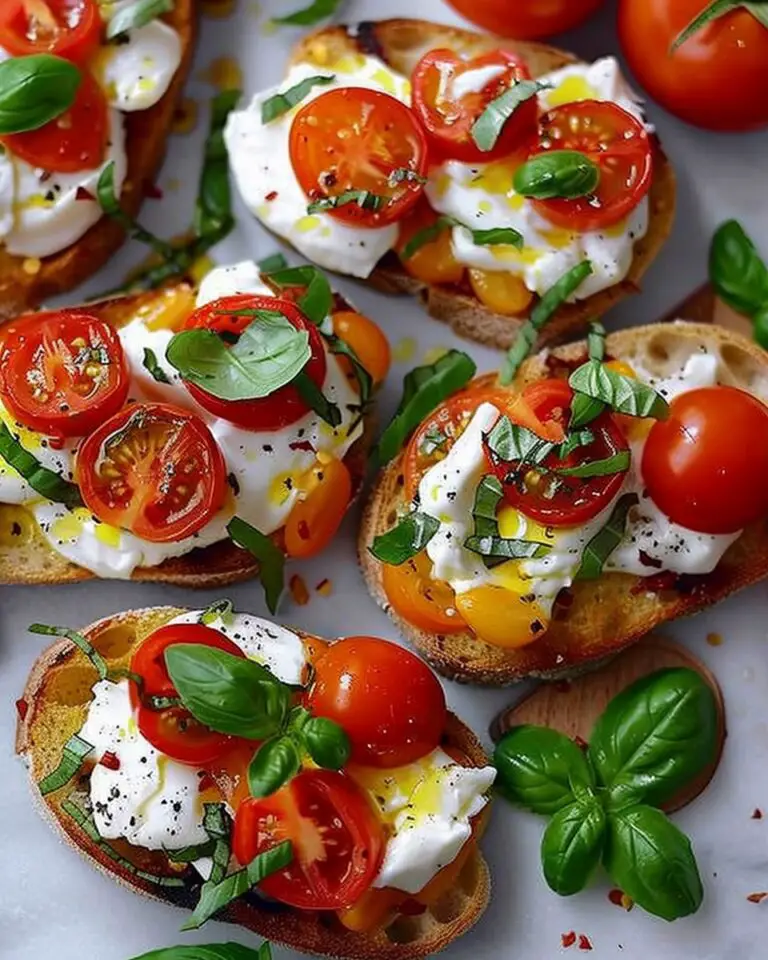 Burrata & Basil Bruschetta with Juicy Tomatoes