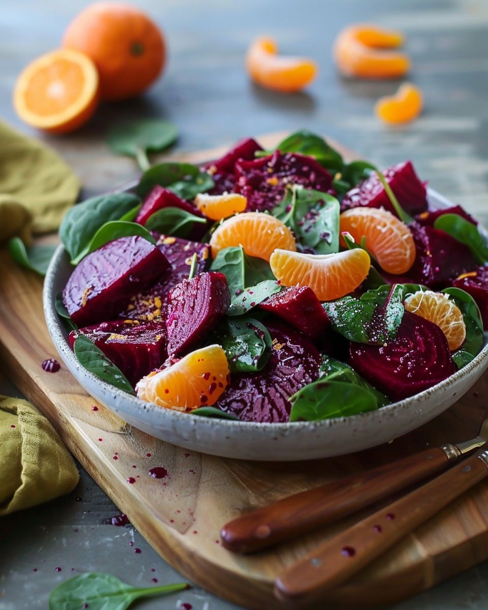 Beet Salad with Spinach, Mandarins, and Honey-Mustard Lemon Dressing