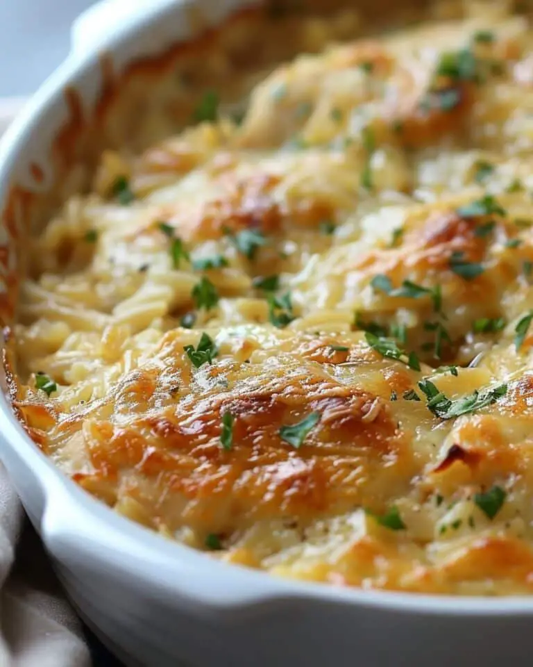 French Onion Chicken Orzo Casserole