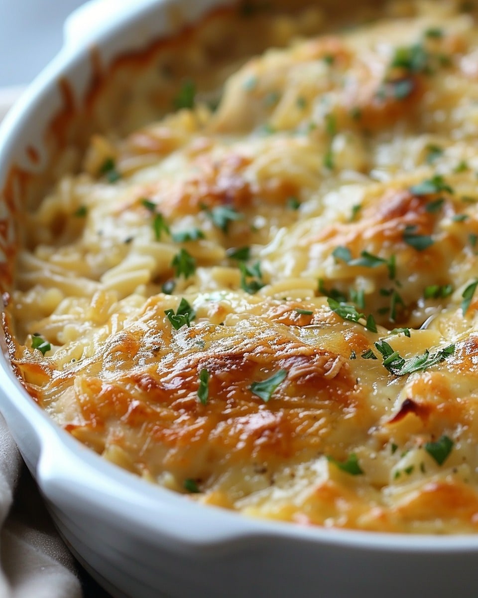 French Onion Chicken Orzo Casserole